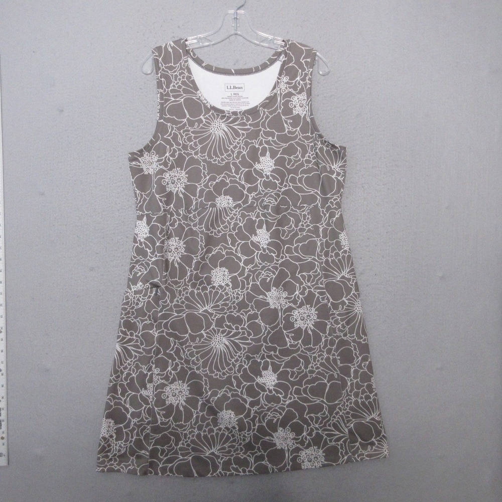 L.L. Bean Dress Womens L Gray Floral Sleeveless Athleisure Active Pocket Outdoor